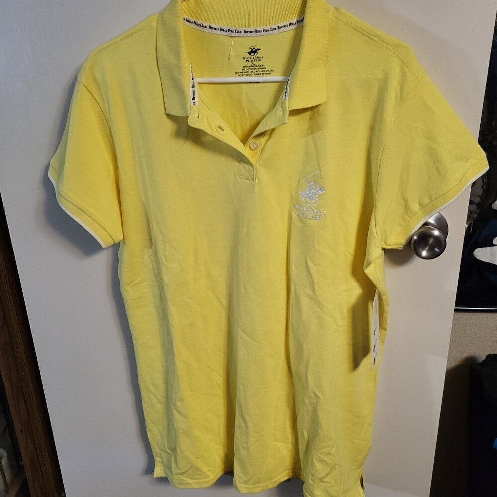NWT MENS YELLOW BEVERLY HILLS POLO CLUB POLO SHIRT SZ XL